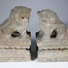 Pair of Chinese Carved Stone Foo Lions, 19th Century