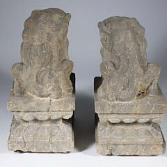 Pair of Chinese Carved Stone Foo Lions, 19th Century
