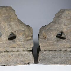 Pair of Chinese Carved Stone Foo Lions, 19th Century