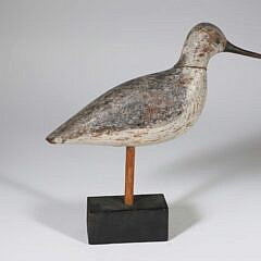 Antique New England Folk Art Shorebird Decoy, original white and grey paint