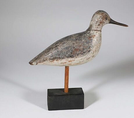 Antique New England Folk Art Shorebird Decoy, original white and grey paint