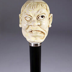 Automata Carved Monk Head With Rolling Eye and Tongue Walking Stick, circa 1890