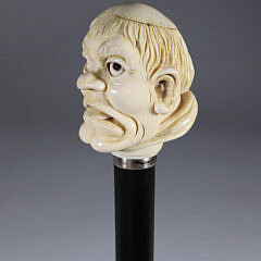 Automata Carved Monk Head With Rolling Eye and Tongue Walking Stick, circa 1890