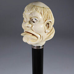 Automata Carved Monk Head With Rolling Eye and Tongue Walking Stick, circa 1890
