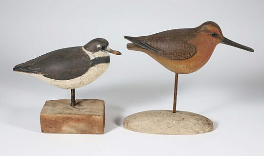 Two Vintage David B. Ward Shorebird Snipe Decoys, each with branded initials and date