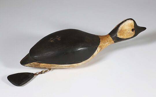Vintage Folk Art Swimming Bufflehead Duck Decoy, weighted body 