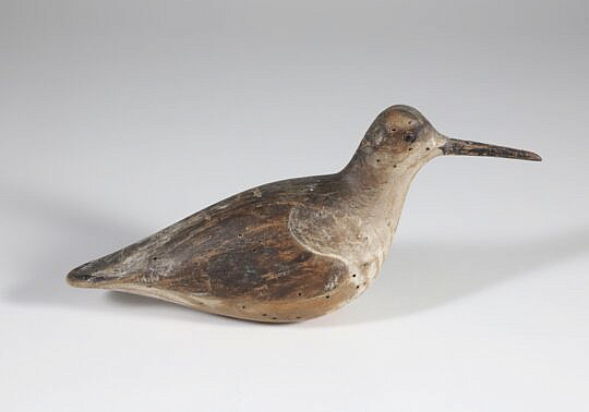 Antique Folk Art Shore Bird Decoy, worn paint with pellet holes