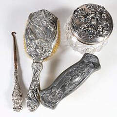 Five Piece Sterling Silver Art Nouveau Dresser Set