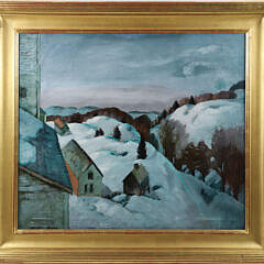 Mountfort Coolidge Oil on Canvas "Mountainous Winter Scene", stamped on stretcher "Estate of Mountfort Coolidge" in large gilt frame