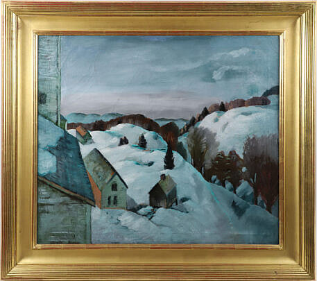 Mountfort Coolidge Oil on Canvas "Mountainous Winter Scene", stamped on stretcher "Estate of Mountfort Coolidge" in large gilt frame