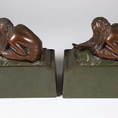 Pair of “Sleeping Beauty” Cast Iron Gilded Bookends by Noble Ironworks, circa 1925