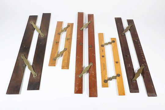 Collection of Five Wood and Brass Parallel Rules