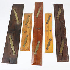 Collection of Five Wood and Brass Parallel Rules