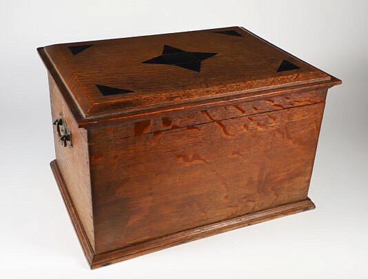 Oak and Ebony Star Inlaid Work Box, 19th Century 