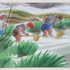 Marion Eaton Pastel on Paper “Crabbing on Long Pond”