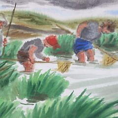 Marion Eaton Pastel on Paper “Crabbing on Long Pond”