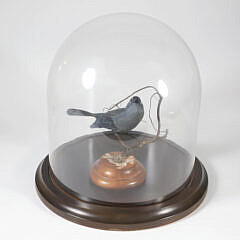 Diana Rich Carved Wood Sculpture of a Gray Catbird on a Branch