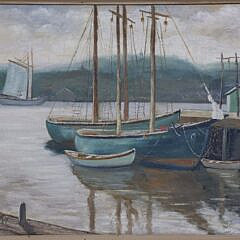 C.A. Wilson Oil on Canvas “New England Harbor Scene”, circa 1952
