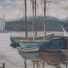 C.A. Wilson Oil on Canvas “New England Harbor Scene”, circa 1952