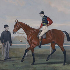 Alfred Frank de Prades Colored Print of Jockey, Horse, Trainer and Owner