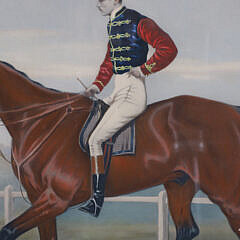 Alfred Frank de Prades Colored Print of Jockey, Horse, Trainer and Owner