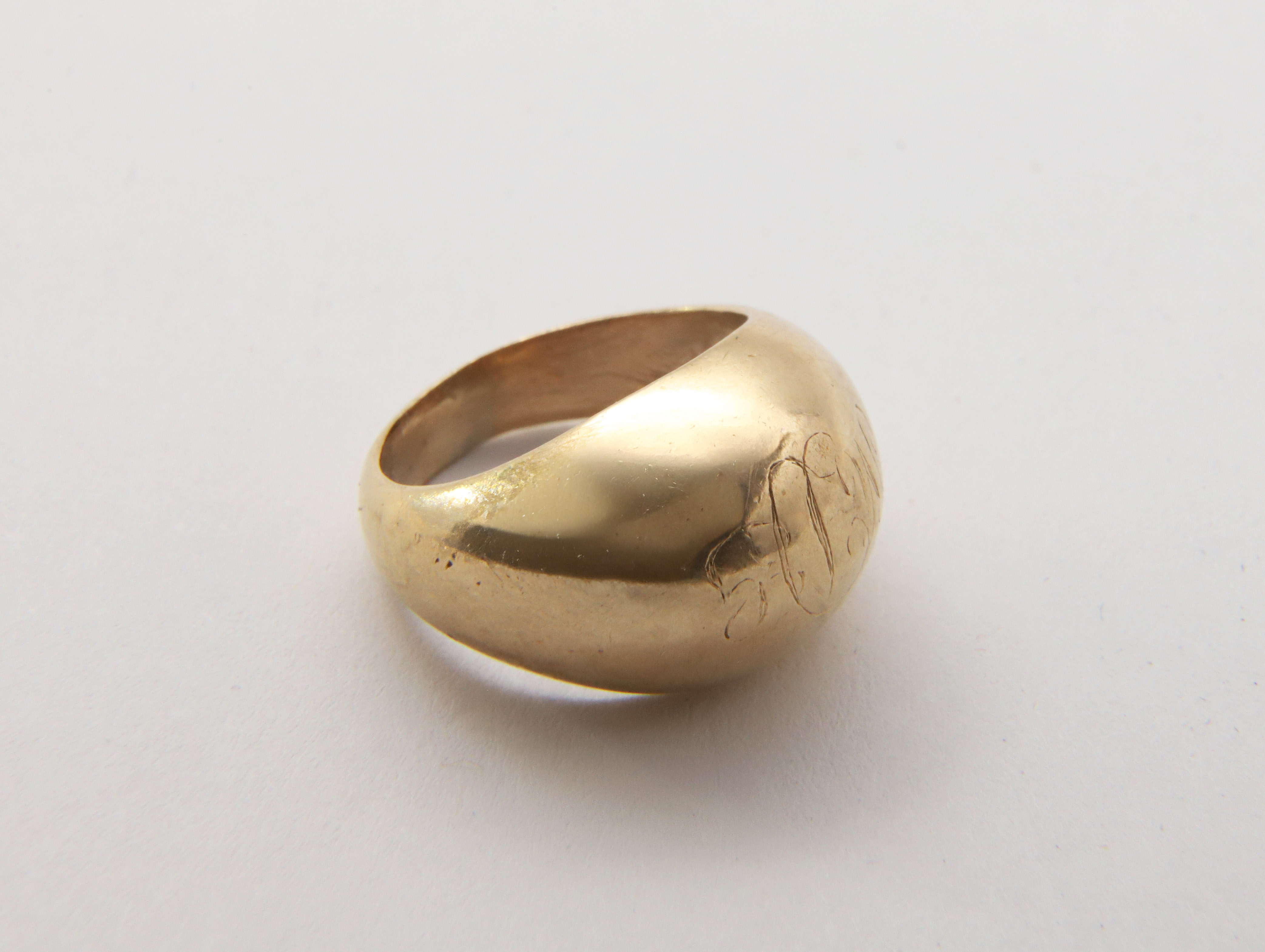 14K Yellow Gold Bulbous Dome Ring with Faint Monogram - 14K Yellow Gold ...