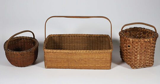 Group of Three Antique American Folk Art Woven Splint Baskets 