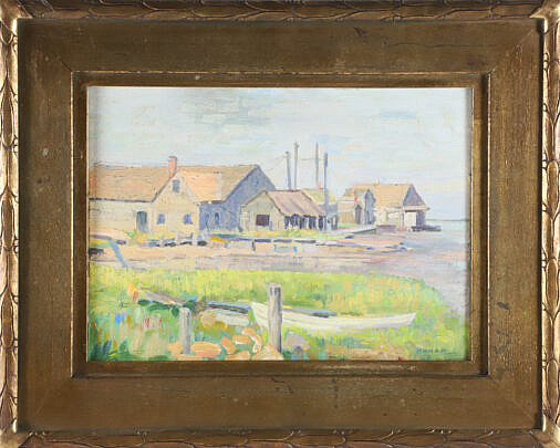 Vintage 1920s Impressionist Scene "Commercial Wharf Nantucket"