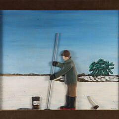 Billy Dexter 3D Wood Carving on Oil Panel "Ice Eeler West Polpis Harbor"