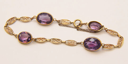 Antique Faceted Amethyst and Filigree Gold Bracelets Set with Four Amethysts