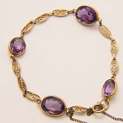 Antique Faceted Amethyst and Filigree Gold Bracelet