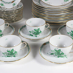 Herend Hand Painted Porcelain Partial Dinner Service in the Green Apponyi Pattern