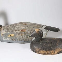 Antique American Folk Art Canvas Canada Goose and Black Sea Duck Decoys 