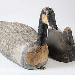 Antique American Folk Art Canvas Canada Goose and Black Sea Duck Decoys