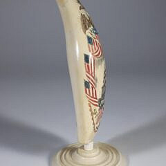 David Lazarus Polychromed Scrimshaw Whale Tooth, “USS Constitution” and “Lady Liberty”