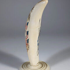 David Lazarus Polychromed Scrimshaw Whale Tooth, “USS Constitution” and “Lady Liberty”