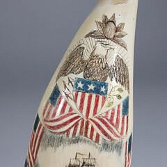 David Lazarus Polychromed Scrimshaw Whale Tooth, “USS Constitution” and “Lady Liberty”
