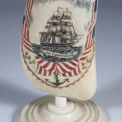 David Lazarus Polychromed Scrimshaw Whale Tooth, “USS Constitution” and “Lady Liberty”