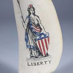David Lazarus Polychromed Scrimshaw Whale Tooth, “USS Constitution” and “Lady Liberty”