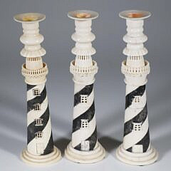 Set if Three Sandwich Lighthouse Candlesticks