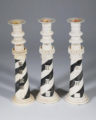 Set if Three Sandwich Lighthouse Candlesticks