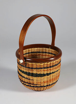 Bud Sloan Contemporary Round Open Swing Handle Nantucket Basket with contrasting color weaving