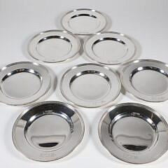 Eight International Sterling Silver Bread Plates, Lord Saybrook pattern, line molded rim, engraved with monogram WEF