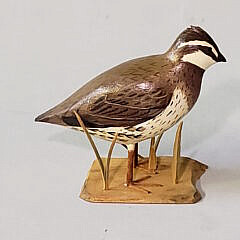Miniature Hand Carved and Painted Shorebird Quail Decoy, signed upon the base F.J.A.
