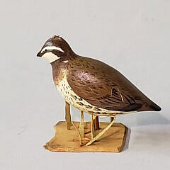 Miniature Hand Carved and Painted Shorebird Quail Decoy Signed F.J.A.
