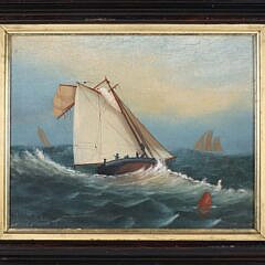 N.M. White Oil on Canvas "Schooner", 19th Century, signed lower left N.M. White