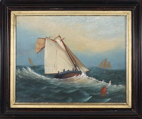 N.M. White Oil on Canvas "Schooner", 19th Century, signed lower left N.M. White