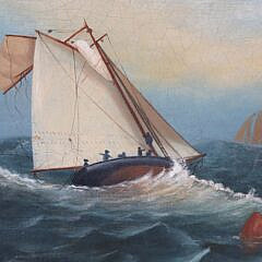 N.H. White Oil on Canvas “Schooner Off a Red Buoy”, circa 1898