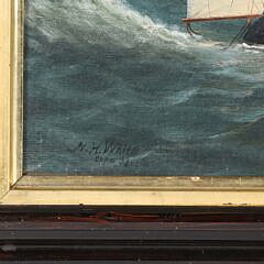 N.H. White Oil on Canvas “Schooner Off a Red Buoy”, circa 1898