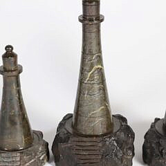 Three Cornish Carved Serpentine Stoneware Lighthouse Models, 20th Century